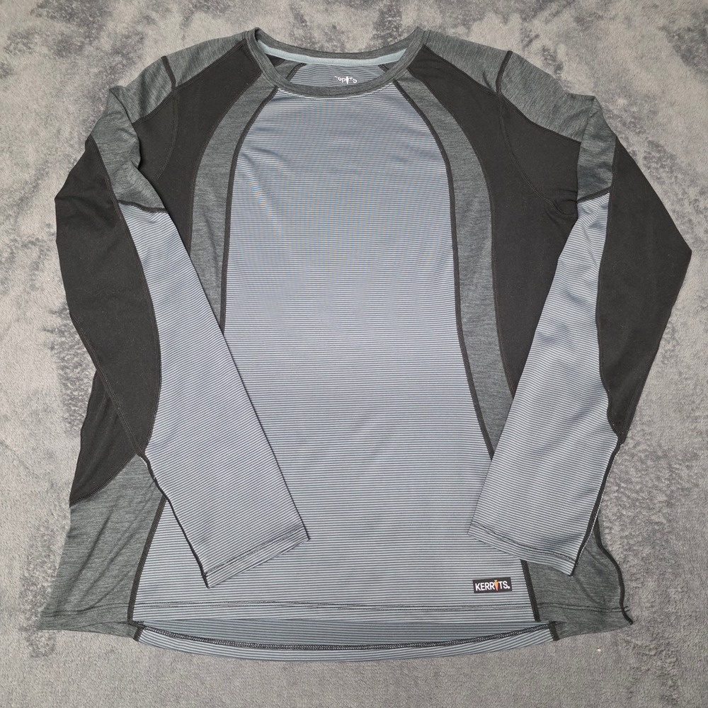 Kerrits Top Womens XL Grey Black Baselayer Striped Long Sleeve Equestrian